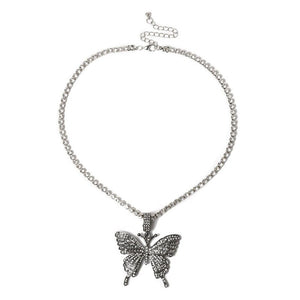 Collana lunga con catena da tennis e farfalla per donna, moda, cristallo, grande collana con ciondolo animale hip-hop, gioielli da sposa 