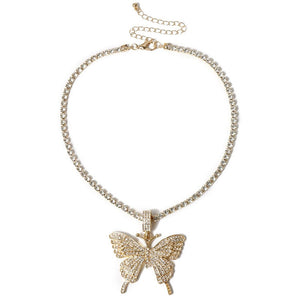 Long Tennis Chain Butterfly Necklace for Women Fashion Crystal Big Hip Hop Animal Pendant Necklace Statement Wedding Jewelry