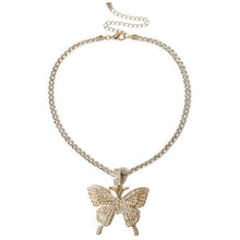 Carica l&#39;immagine nel visualizzatore di Gallery, Collana lunga con catena da tennis e farfalla per donna, moda, cristallo, grande collana con ciondolo animale hip-hop, gioielli da sposa 