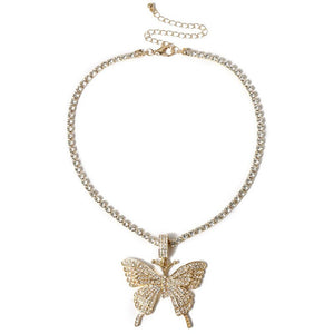 Collana lunga con catena da tennis e farfalla per donna, moda, cristallo, grande collana con ciondolo animale hip-hop, gioielli da sposa 