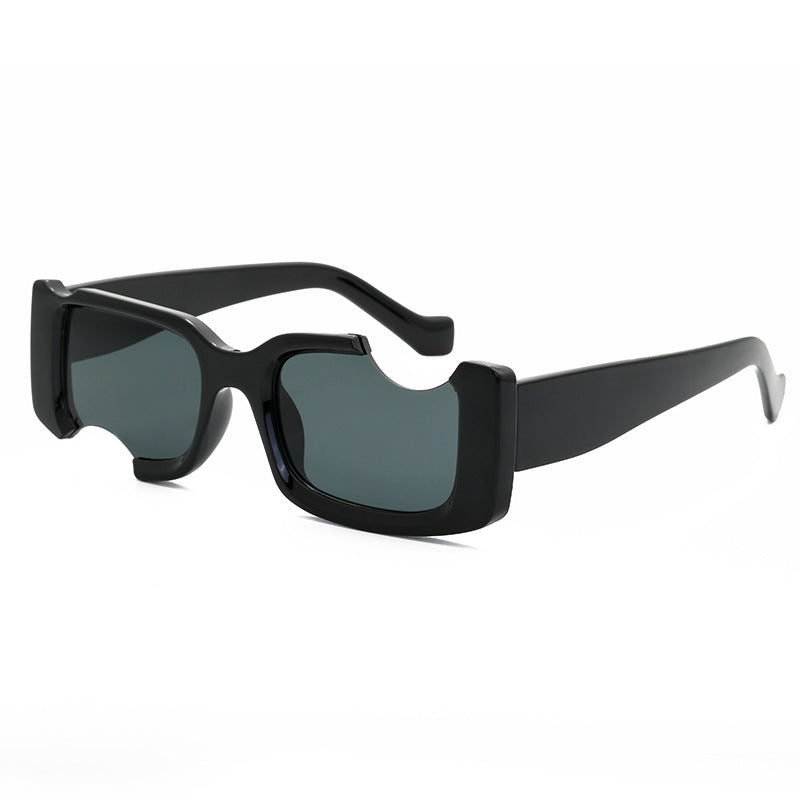 LongKeeper 2023 Rectangle Sunglasses Women Men Brand Designer Hip Hop Glasses Distinctive Incomplete Style Eyewear