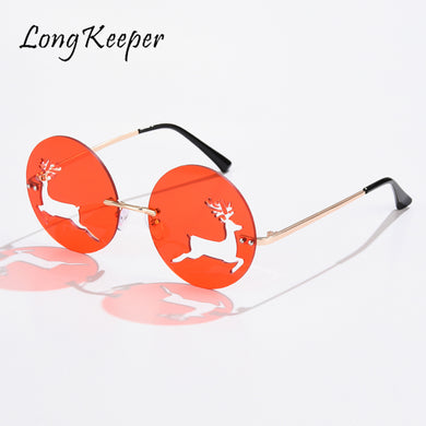 LongKeeper Christmas Glasses Unique Rimless Sunglasses Elk Bowknot Christmas Eve Party Decor Eyewear Steampunk Eyeglass