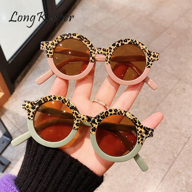 LongKeeper Round Kids Sunglasses Girls Boys Sun Glasses Vintage Leopard Sunglasses Baby Goggles Children Eyewear UV400