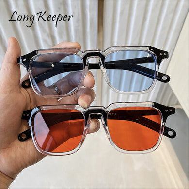 LongKeeper Square Punk Sunglasses Women Brand Design Vintage Retro Round Sun Glasses Men FemaleTransparent Eyewear
