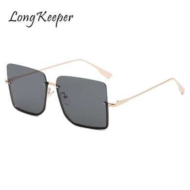 LongKeeper Square Rimless Oversized Sunglasses Half Frame Sun Glasses Women  Brand Retro Eyewear Oculos De Sol