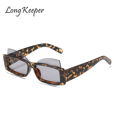LongKeeper Unique Rectangle Sunglasses Women Men  Brand  Punk Leopard Sun Glasses Square Eyewear Shades Lunettes De Soleil