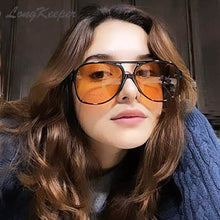 Load image into Gallery viewer, LongKeeper Vintage 70s Pilot Sunglasses Women/Men Classic Big Square Driving Goggle Black Yellow Lens Oculos De Sol Hombre