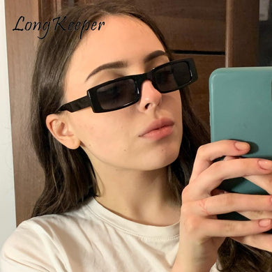 LongKeeper Vintage Rectangle Sunglasses Women Brand Small Narrow Frame Sun Glasses Retro Rivet Eyewear Men's Sunglasses Oculos