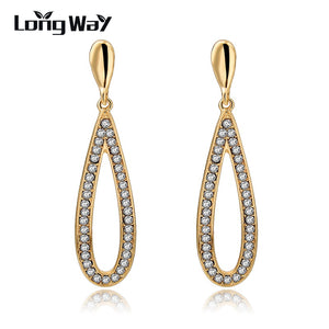 2017 Fashion Women Earring Rhinestone Water Drop Elegant Charm Earring Brinco Long Gold Color Stud EarringsSer150090