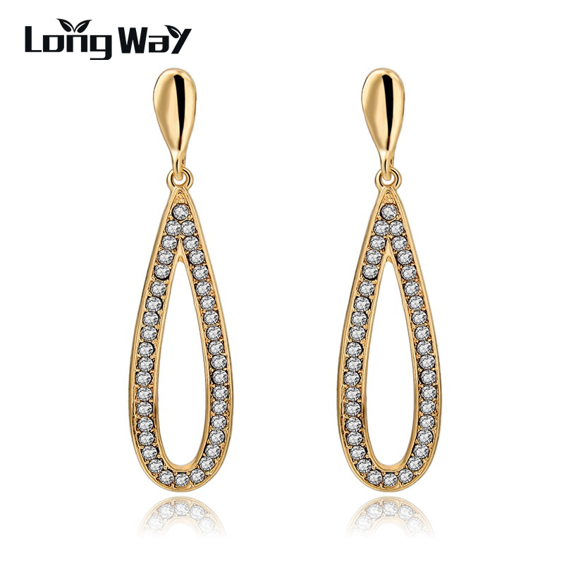 2017 Fashion Women Earring Rhinestone Water Drop Elegant Charm Earring Brinco Long Gold Color Stud EarringsSer150090