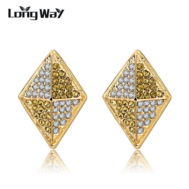 Newest Gold Color Rhinestone Earrings Geometric Crystal Stud Earrings For Girls Luxury Statement Earrings SER150071