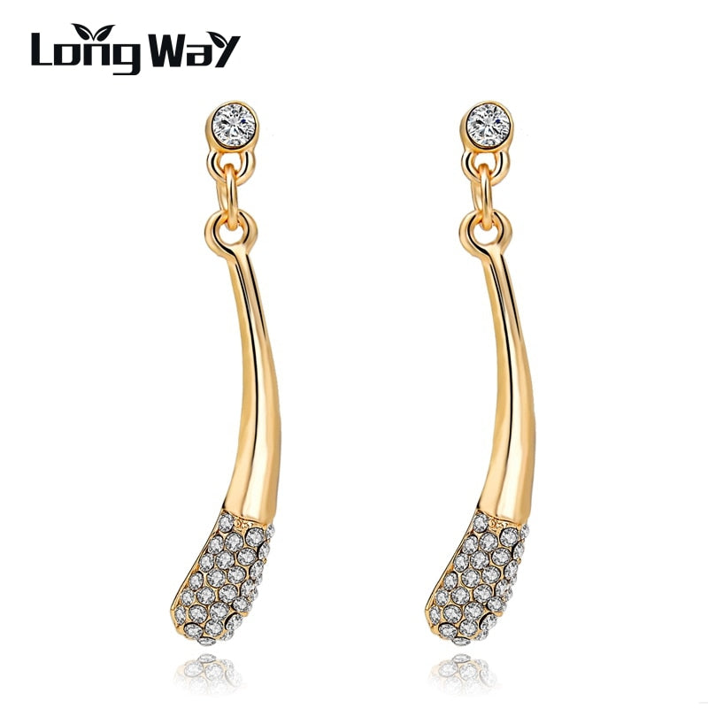 rhinestone crystal long earrings for women fashion bridal Gold Color stud earrings statement pendientes bijoux SER150097
