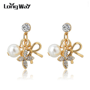 LongWay2018 Earring Imitation Pearl Stud Earrings Women Crystal Statement Earrings Bridal Wedding Jewelry SER150050