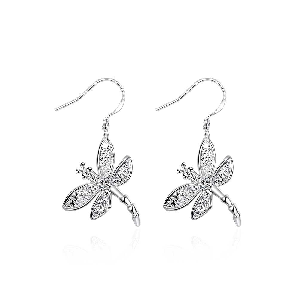 Loose Money Promotion!!!Hand inlaid AAA Zircon Dangles 925 Jewelry Silver Earrings For Women Cute Fashion Dragonfly Earrings