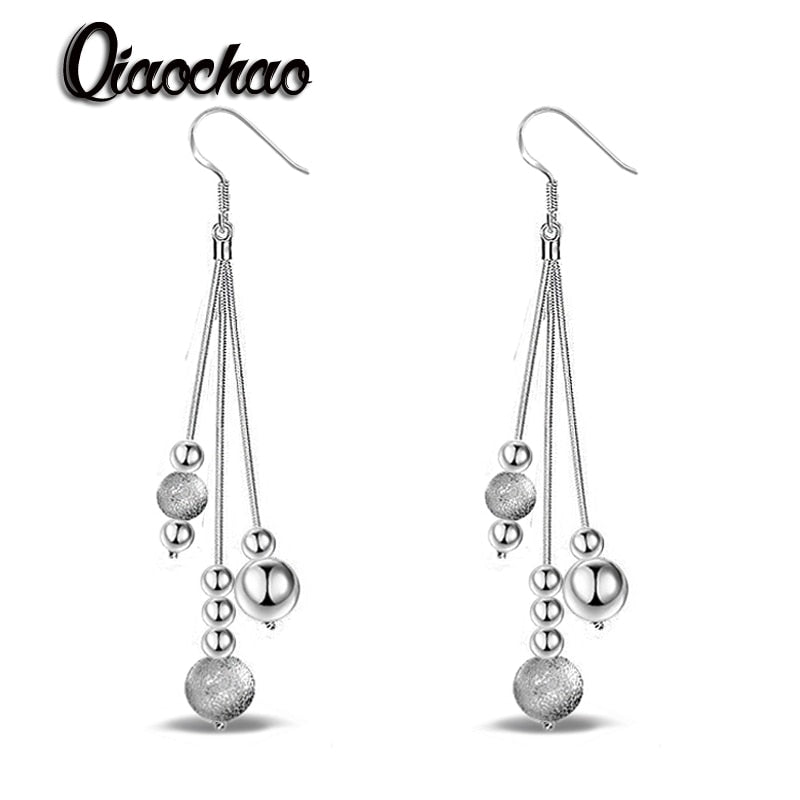 Lose money Long bead silver Drop earrings ball Fashion chic gift for girl friend Valentine's D Fine jewelry 925 E14