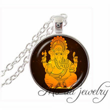 Carica l'immagine nel visualizzatore di Gallery, Lotus Blossom Necklaces Vintage Lection Pendants Ganesha Jewelry Glass Cabochon Pendant Silver Plated Statement Chain Necklace