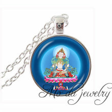 Carica l'immagine nel visualizzatore di Gallery, Lotus Blossom Necklaces Vintage Lection Pendants Ganesha Jewelry Glass Cabochon Pendant Silver Plated Statement Chain Necklace