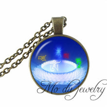 Carica l'immagine nel visualizzatore di Gallery, Lotus Blossom Necklaces Vintage Lection Pendants Ganesha Jewelry Glass Cabochon Pendant Silver Plated Statement Chain Necklace