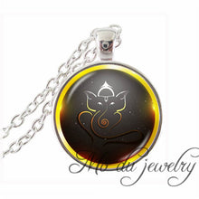 Carica l'immagine nel visualizzatore di Gallery, Lotus Blossom Necklaces Vintage Lection Pendants Ganesha Jewelry Glass Cabochon Pendant Silver Plated Statement Chain Necklace