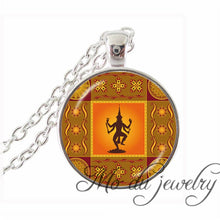 Carica l'immagine nel visualizzatore di Gallery, Lotus Blossom Necklaces Vintage Lection Pendants Ganesha Jewelry Glass Cabochon Pendant Silver Plated Statement Chain Necklace