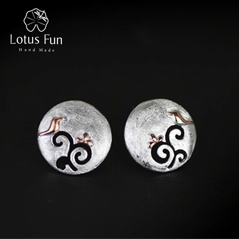 Genuine 925 Sterling Silver Jewelry Creative Handmade Fine Jewelry Vintage Trees Birds Stud Earrings for Women Brincos