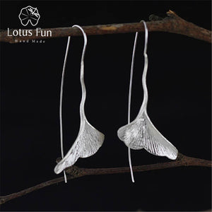 Real 925 Sterling Silver Earrings Natural Handmade Designer Fine Jewelry Ginkgo Leaf Fashion Dangle Earrings for Women