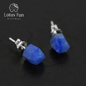 Real 925 Sterling Silver Earrings Natural Stone Handmade Designer Fine Jewelry Vintage Fashion Stud Earrings for Women