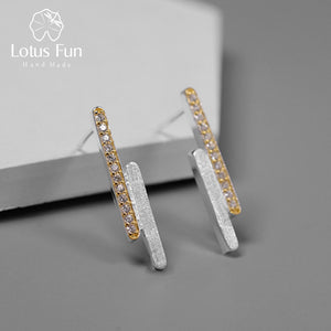 Real 925 Sterling Silver Handmade Designer Fine Jewelry Creative Minimalist Parallel Lines Stud Earrings for Women