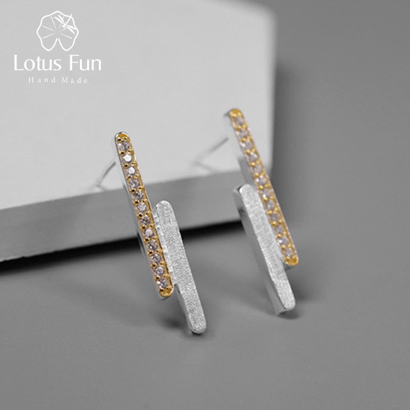 Real 925 Sterling Silver Handmade Designer Fine Jewelry Creative Minimalist Parallel Lines Stud Earrings for Women