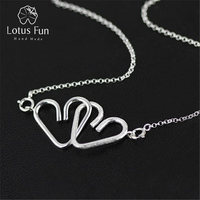 Real 925 Sterling Silver Handmade Designer Fine Jewelry Heart to Heart Necklace with Pendant Fashion for Women Collier