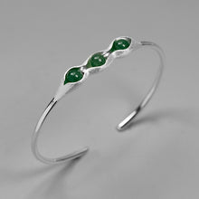 Load image into Gallery viewer, Real 925 Sterling Silver Handmade Jewelry Natural Green Stones Creative Pea Pods Design Bangles for Women