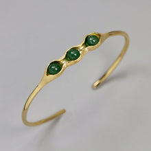 Load image into Gallery viewer, Real 925 Sterling Silver Handmade Jewelry Natural Green Stones Creative Pea Pods Design Bangles for Women
