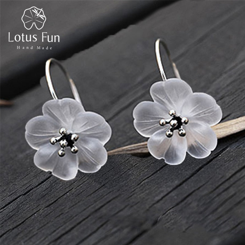Real 925 Sterling Silver Handmade Natural Designer Fine Jewelry Flower in the Rain Fashion Drop Earrings for Women