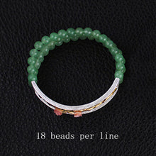 Load image into Gallery viewer, Real 925 Sterling Silver Natural Aventurine Handmade Fine Jewelry Vintage Plum Blossom Beads Bracelet for Women