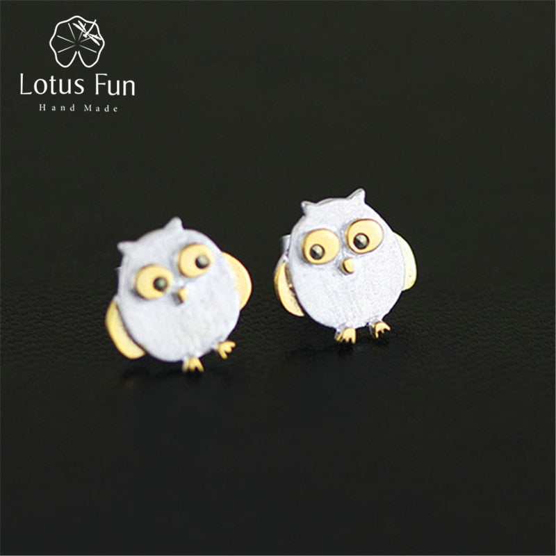 Real 925 Sterling Silver Natural Creative Handmade Designer Fine Jewelry Ctue Owl Stud Earrings for Women Brincos