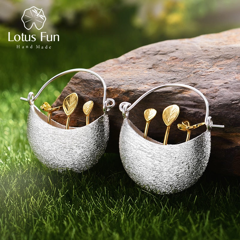 Real 925 Sterling Silver Natural Creative Handmade Fine Jewelry My Little Garden Drop Earrings for Women Brincos