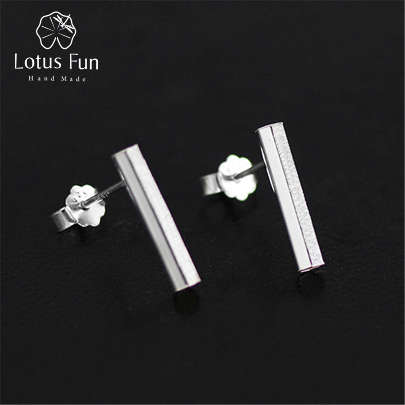 Real 925 Sterling Silver Natural Creative Handmade Fine Jewelry Simple Hexagonal Prism Stud Earrings for Women Brincos