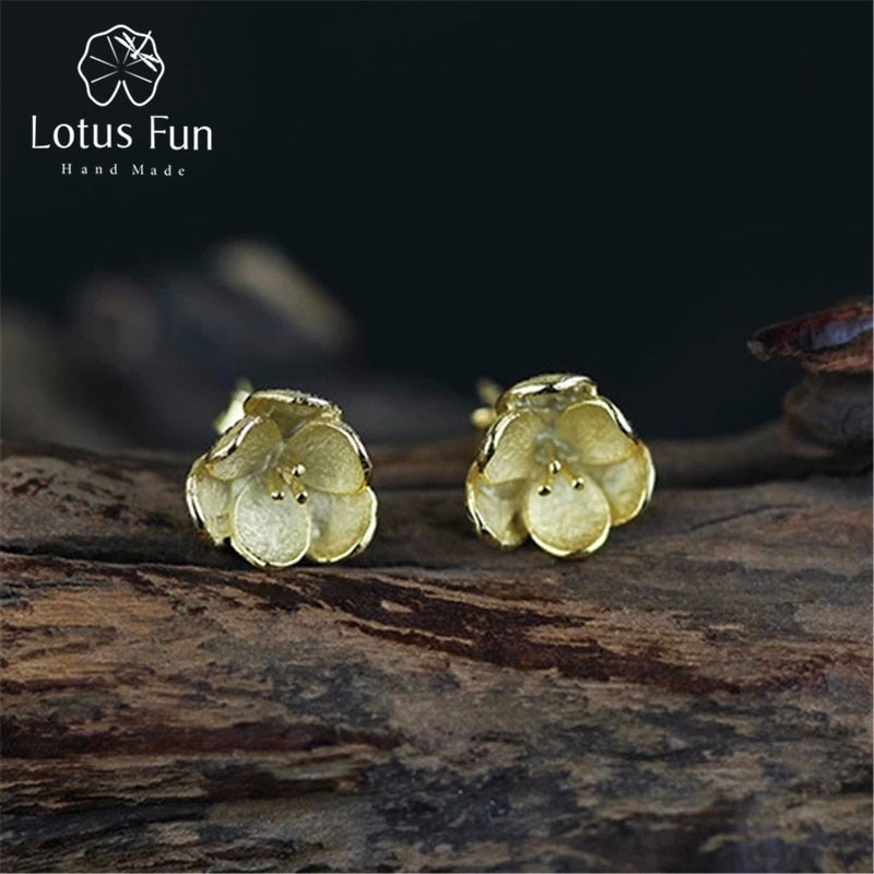 Real 925 Sterling Silver Natural Creative Handmade Fine Jewelry Vintage 3D Flower Stud Earrings for Women Brincos