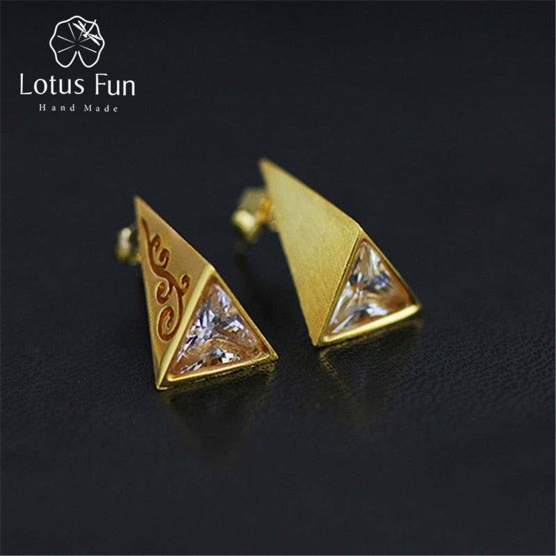 Real 925 Sterling Silver Natural Creative Handmade Fine Jewelry Vintage Pyramid Stud Earrings for Women Brincos