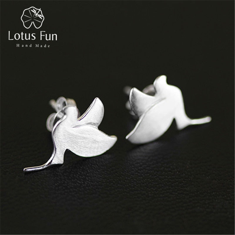 Real 925 Sterling Silver Natural Original Handmade Fine Jewelry Cute Peace Dove Stud Earrings for Women Brincos