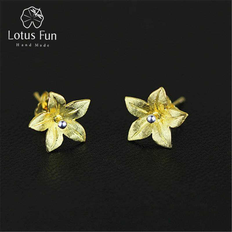 Real 925 Sterling Silver Natural Original Handmade Fine Jewelry Fresh Flower Fashion Stud Earrings for Women Brincos