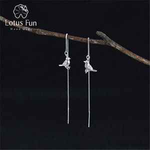 Real 925 Sterling Silver Natural Original Handmade Fine Jewelry Interesting Cute Bird Drop Earrings for Women Brincos