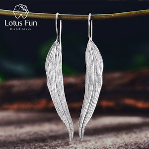 Real 925 Sterling Silver Natural Original Handmade Fine Jewelry Long Leaves Fashion Dangle Earrings for Women Brincos