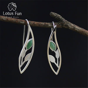 Real 925 Sterling Silver Natural Original Handmade Fine Jewelry Spring in the Air Leaves Drop Earrings for Women
