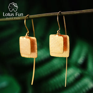 Real 925 Sterling Silver Natural Original Handmade Fine Jewelry Vintage Unique Square Drop Earrings for Women Brincos