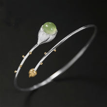 Load image into Gallery viewer, Real 925 Sterling Silver Natural Stone Handmade Designer Fine Jewelry Elegant Lotus Buds Bangles Earrings for Women