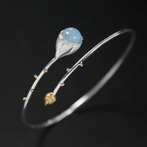 Real 925 Sterling Silver Natural Stone Handmade Designer Fine Jewelry Elegant Lotus Buds Bangles Earrings for Women