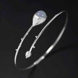Real 925 Sterling Silver Natural Stone Handmade Designer Fine Jewelry Elegant Lotus Buds Bangles Earrings for Women