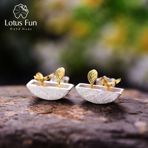 Real 925 Sterling Silver Natural Style Creative Handmade Fine Jewelry My Little Garden Stud Earrings for Women Brincos