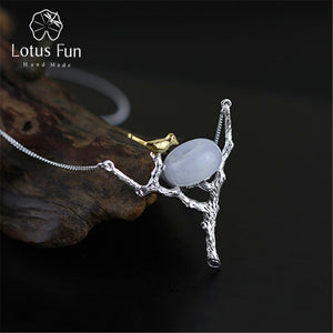 Real 925 Sterling Silver Natural White Jade Handmade Fine Jewelry Retr Bird Necklace with Pendant for Women Collier